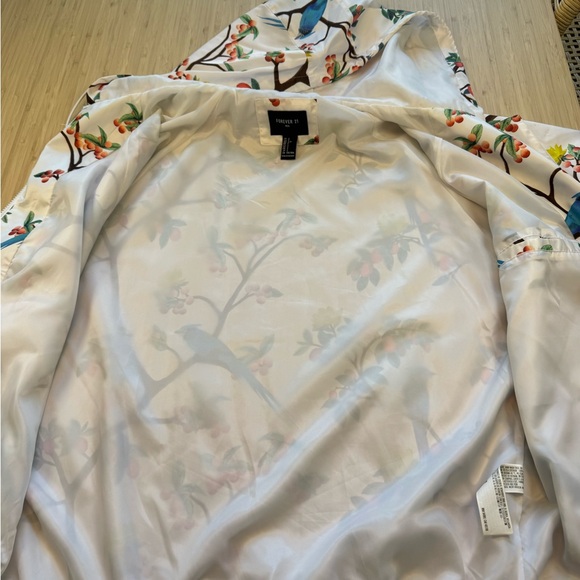 Forever 21 White Bird Floral Pattern Men’s S Zip-Up Hoodie Windbreaker - Picture 7 of 9